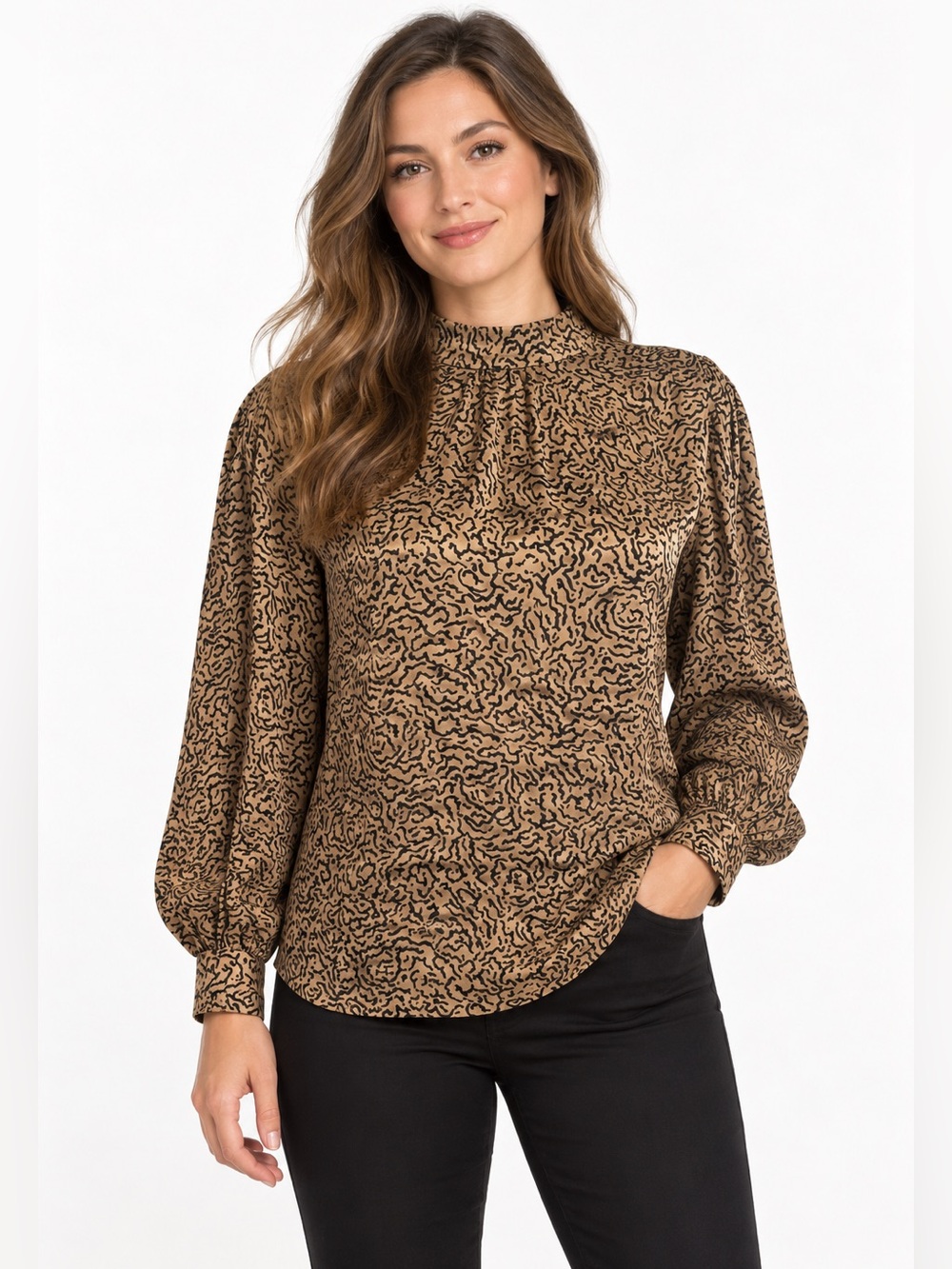 FRAME animal Print 100% Silk Blouse MED